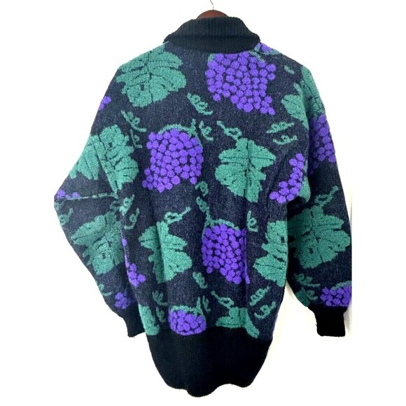Michael Carol Women Sz L Grape Print Cardigan Mohair Balloon sleeve Sweater R1 - Picture 5 of 12